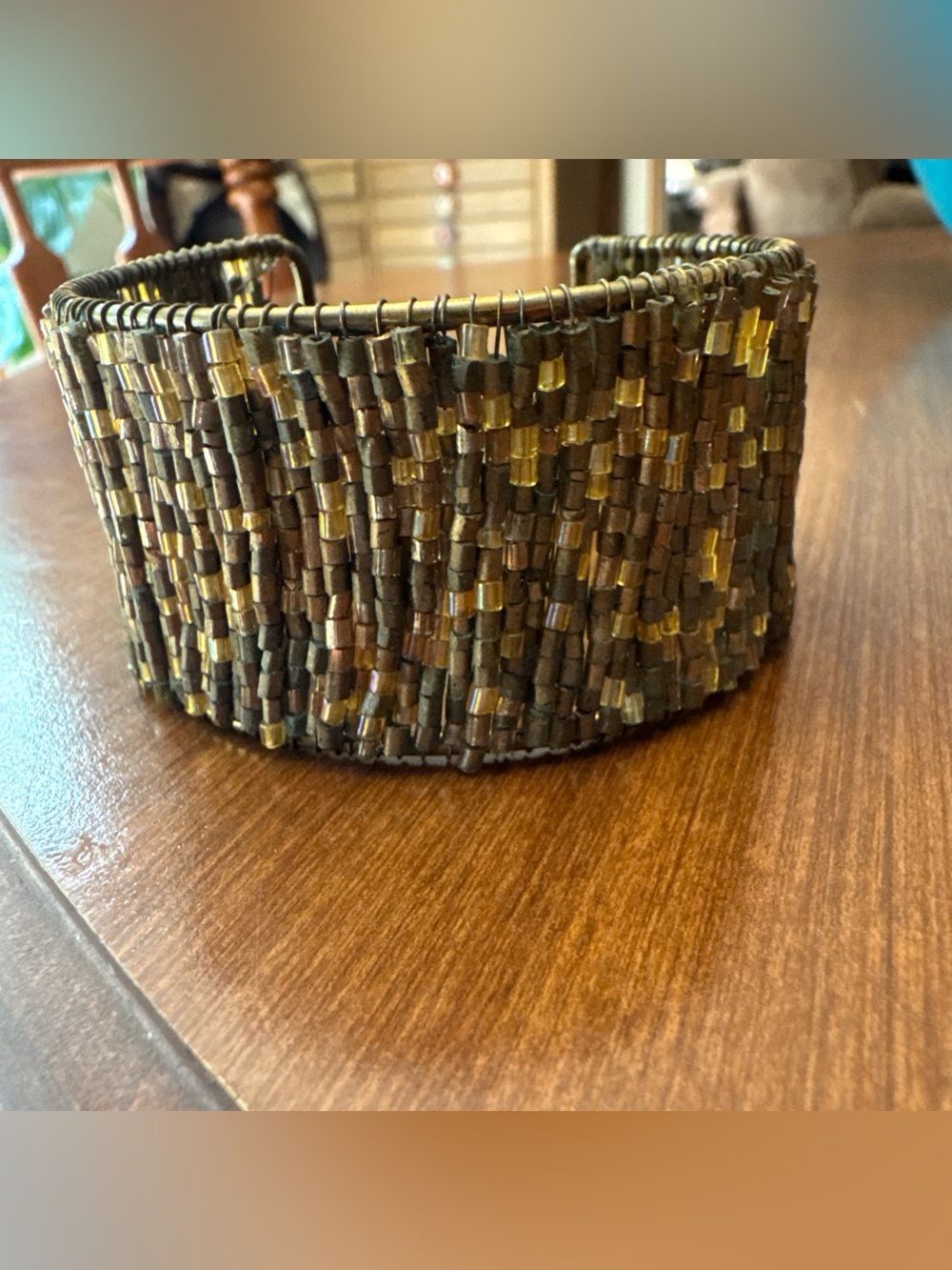 Beaded Brown and Amber Cuff Bracelet
